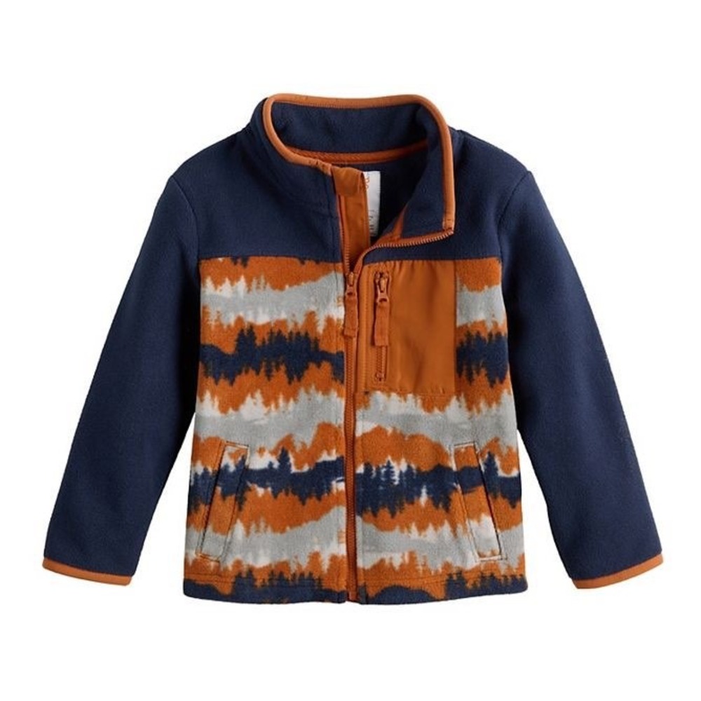 Jumping Beans Boys Fleece Jacket Navy Orange Mountain Print Full Zip Size 4